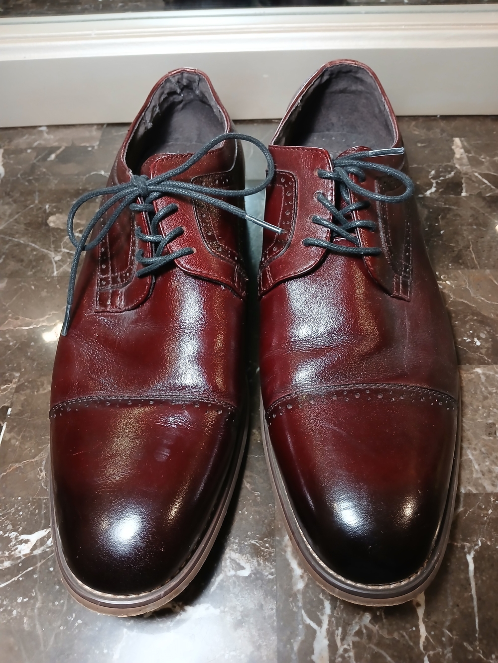 Stacy Adams Burgundy Cap-Toe Derby with Brogue Accents
